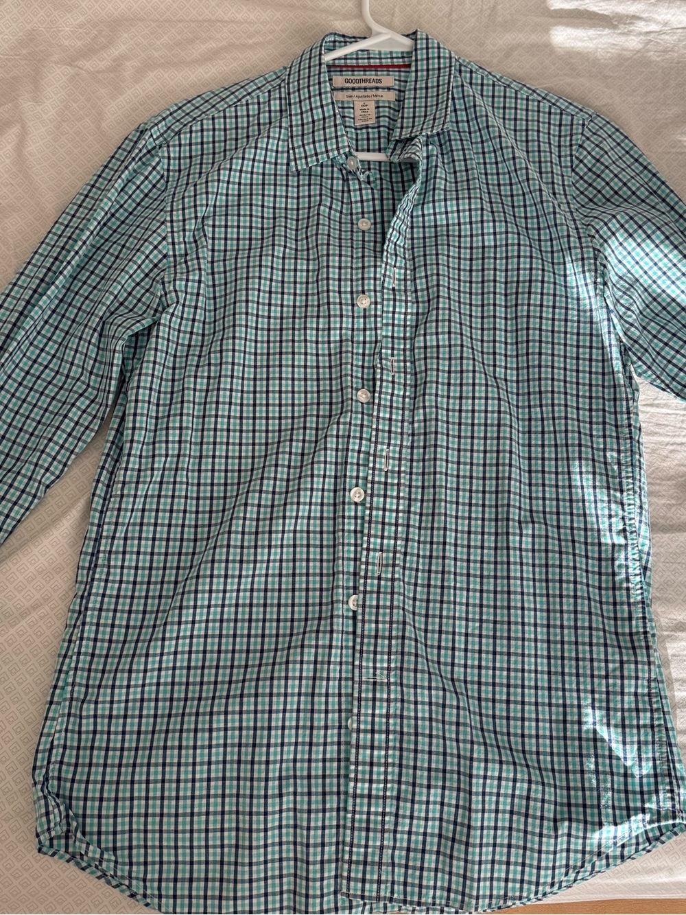 Goodthreads Teal and Navy Checked Casual Button-Down Shirt